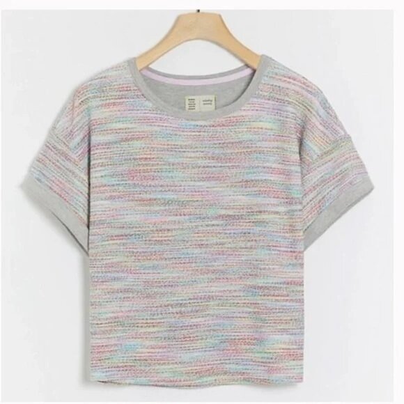 Anthropologie Saturday‎ Sunday Space Dye Boxy Cropped Knit Tee, size S. L2 - Picture 1 of 7